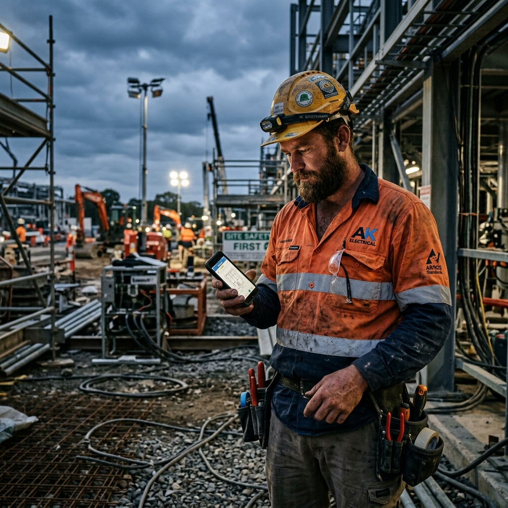 Australian electrician using BlueCrewAI voice memo system on site