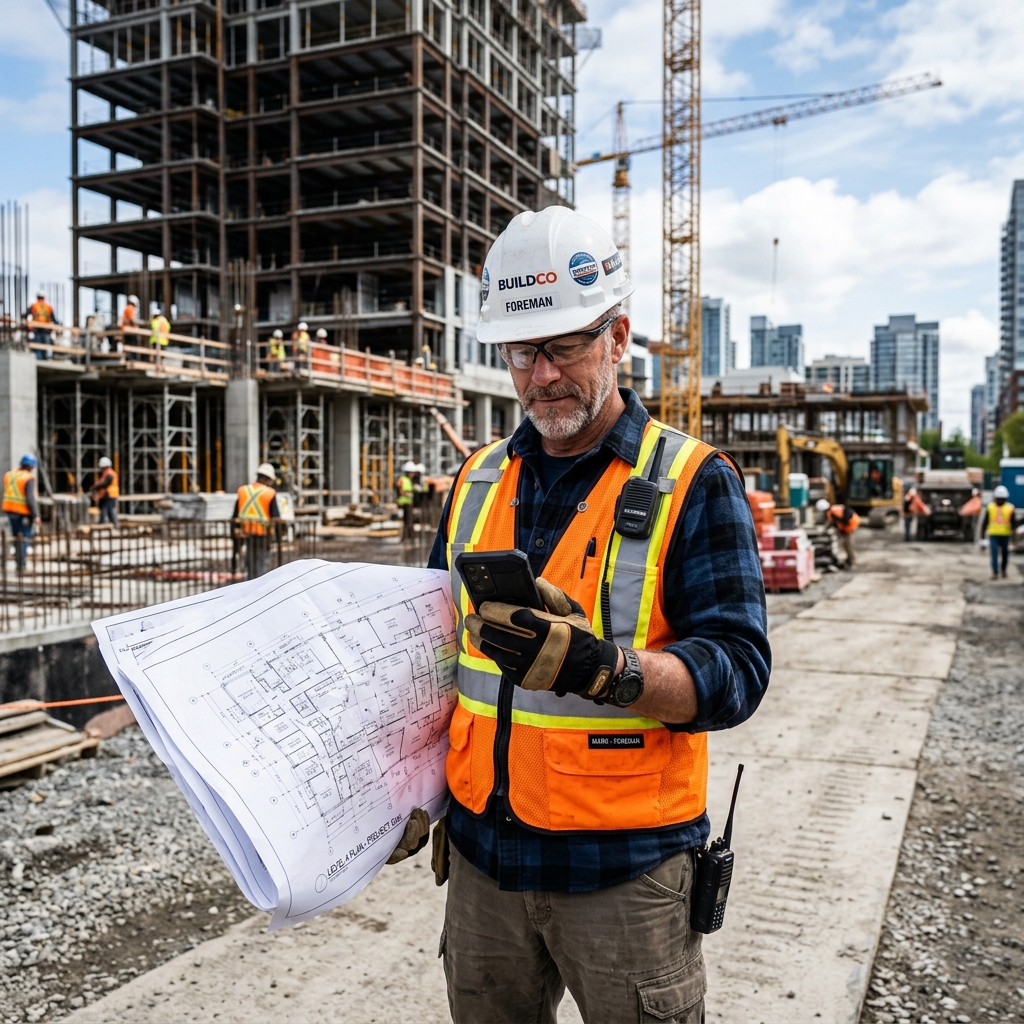Construction foreman generating SafeWork SWMS compliance documentation via voice transcription